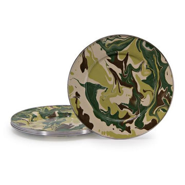 Camouflage Pattern Enamelware Dinner Plate, 10.5", Set of 4
